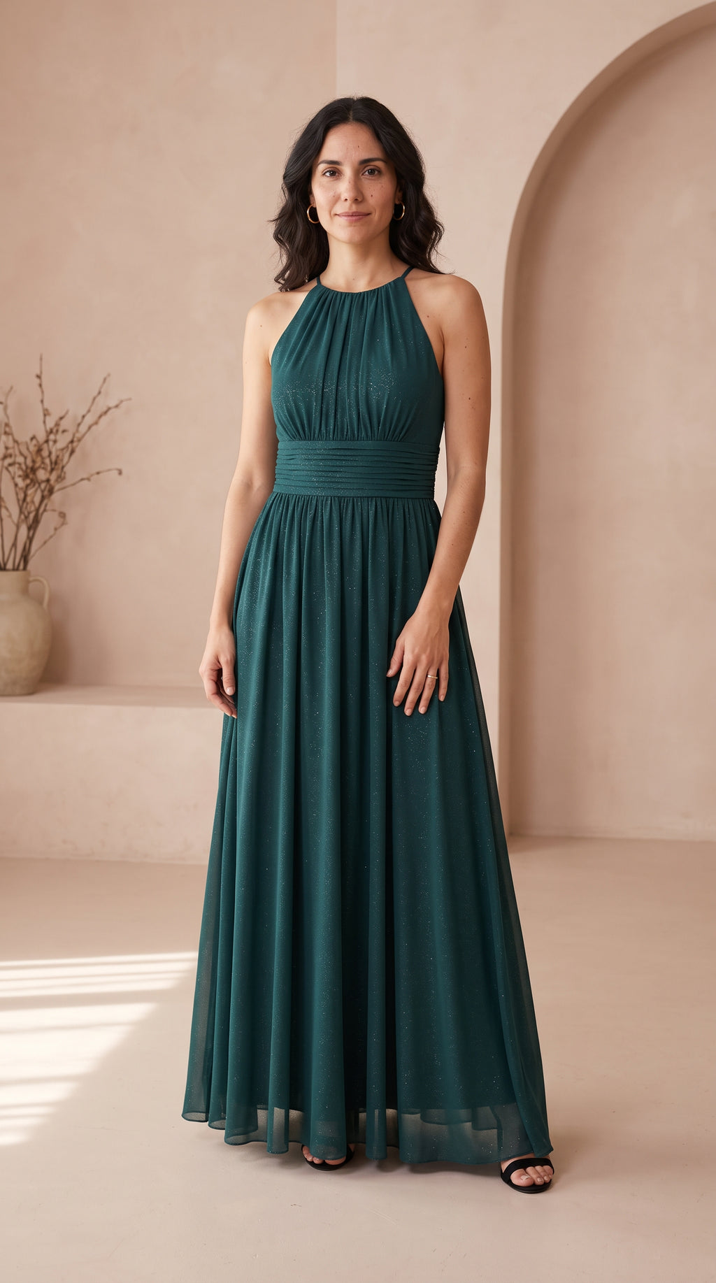 Estela | Vestido Largo de Fiesta con Brillo y Escote Halter