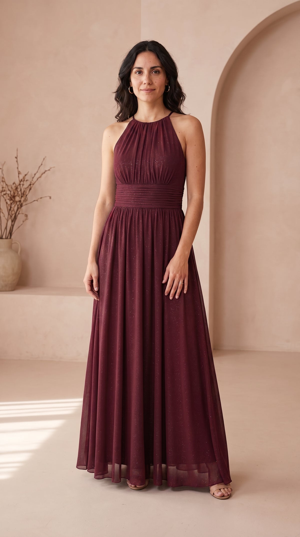 Estela | Vestido Largo de Fiesta con Brillo y Escote Halter