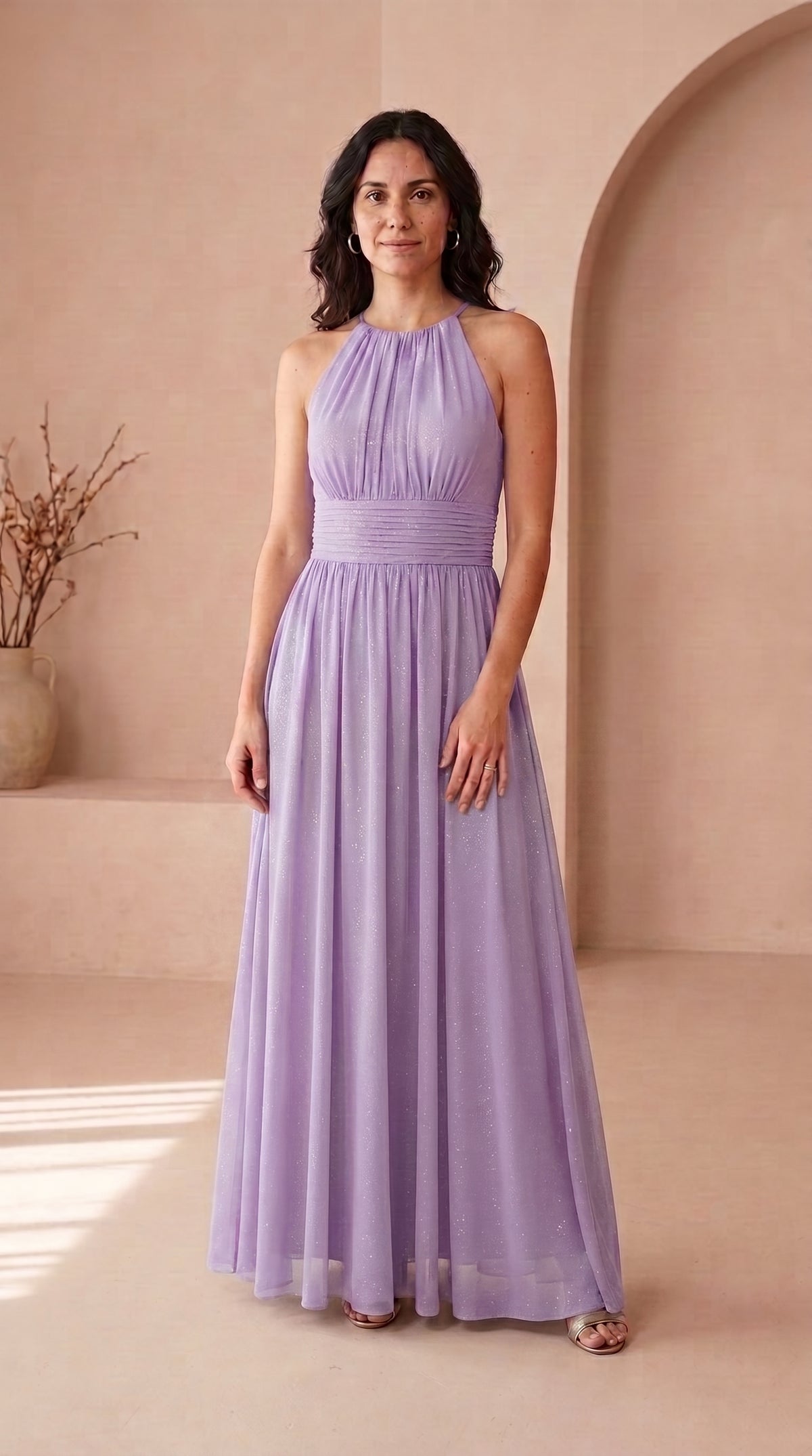 Estela | Vestido Largo de Fiesta con Brillo y Escote Halter