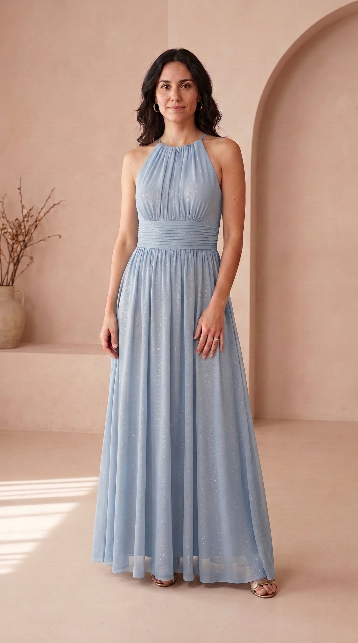 Estela | Vestido Largo de Fiesta con Brillo y Escote Halter