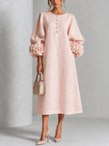 Azucena | Vestido Midi con Botones Florales y Puños de Rosa