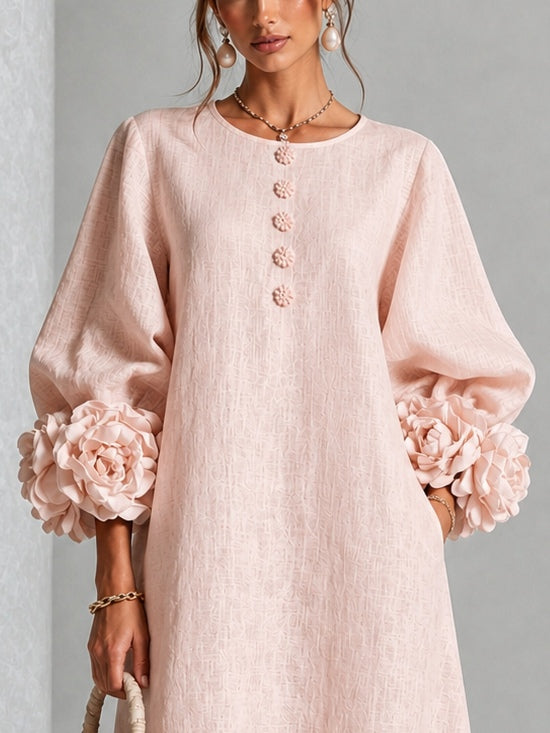 Azucena | Vestido Midi con Botones Florales y Puños de Rosa