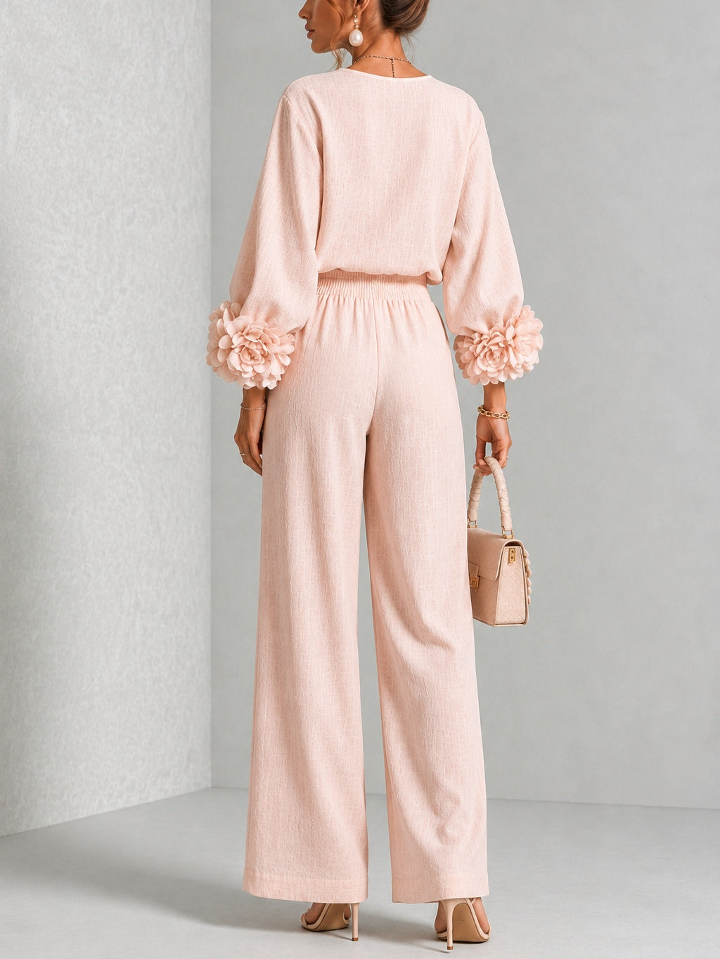 Romina | Conjunto de Top con Puños Florales y Pantalón Ancho