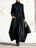 Adriana | Vestido Largo Oversize de Cuello Alto con Bolsillos