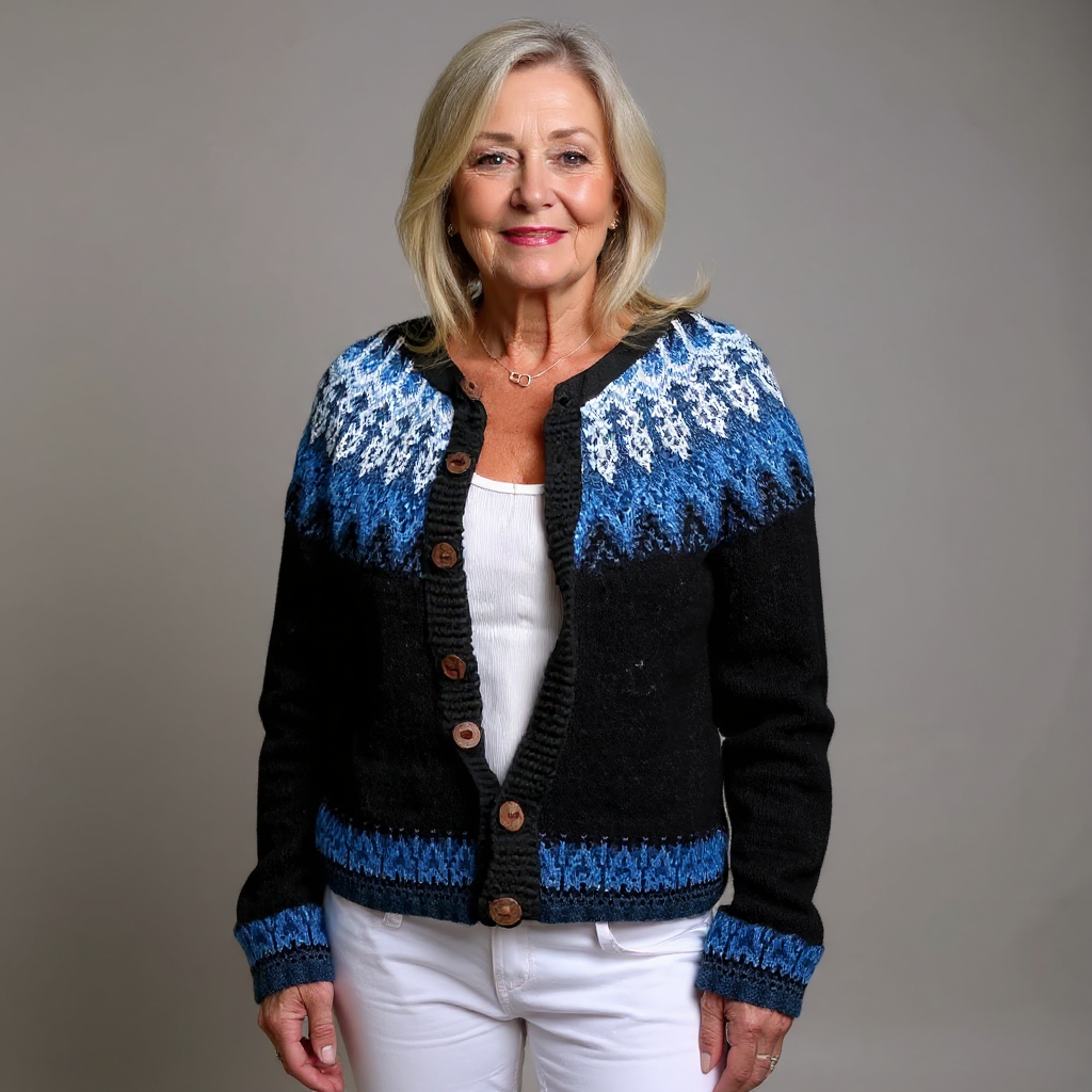 Mónica | Cárdigan de Punto Fair Isle con Canesú Tejido