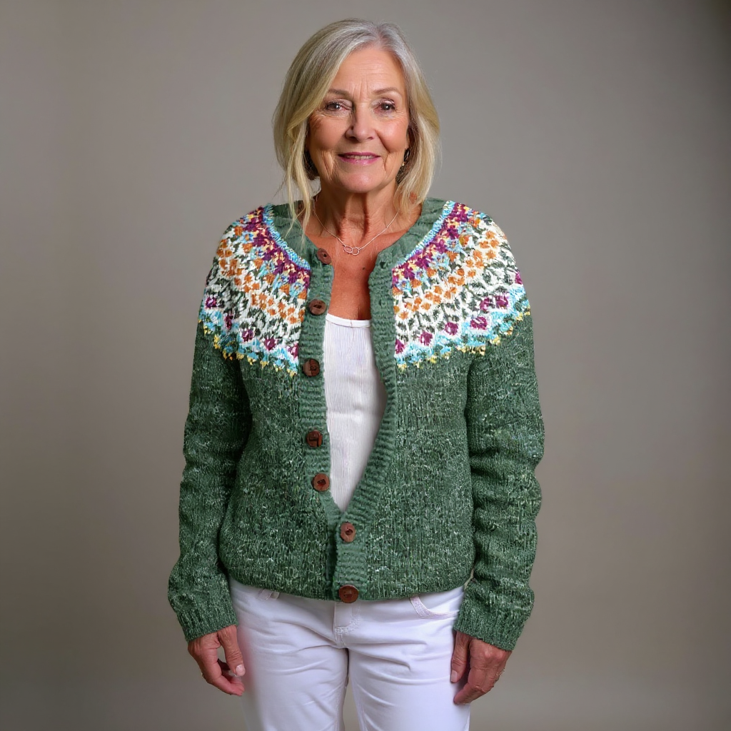 Juana | Cárdigan de Punto Fair Isle con Canesú Tejido