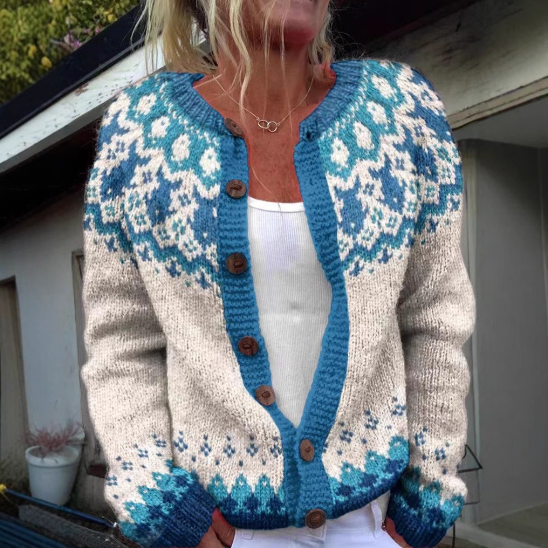 Rita | Cárdigan de Punto Nórdico con Canesú Jacquard