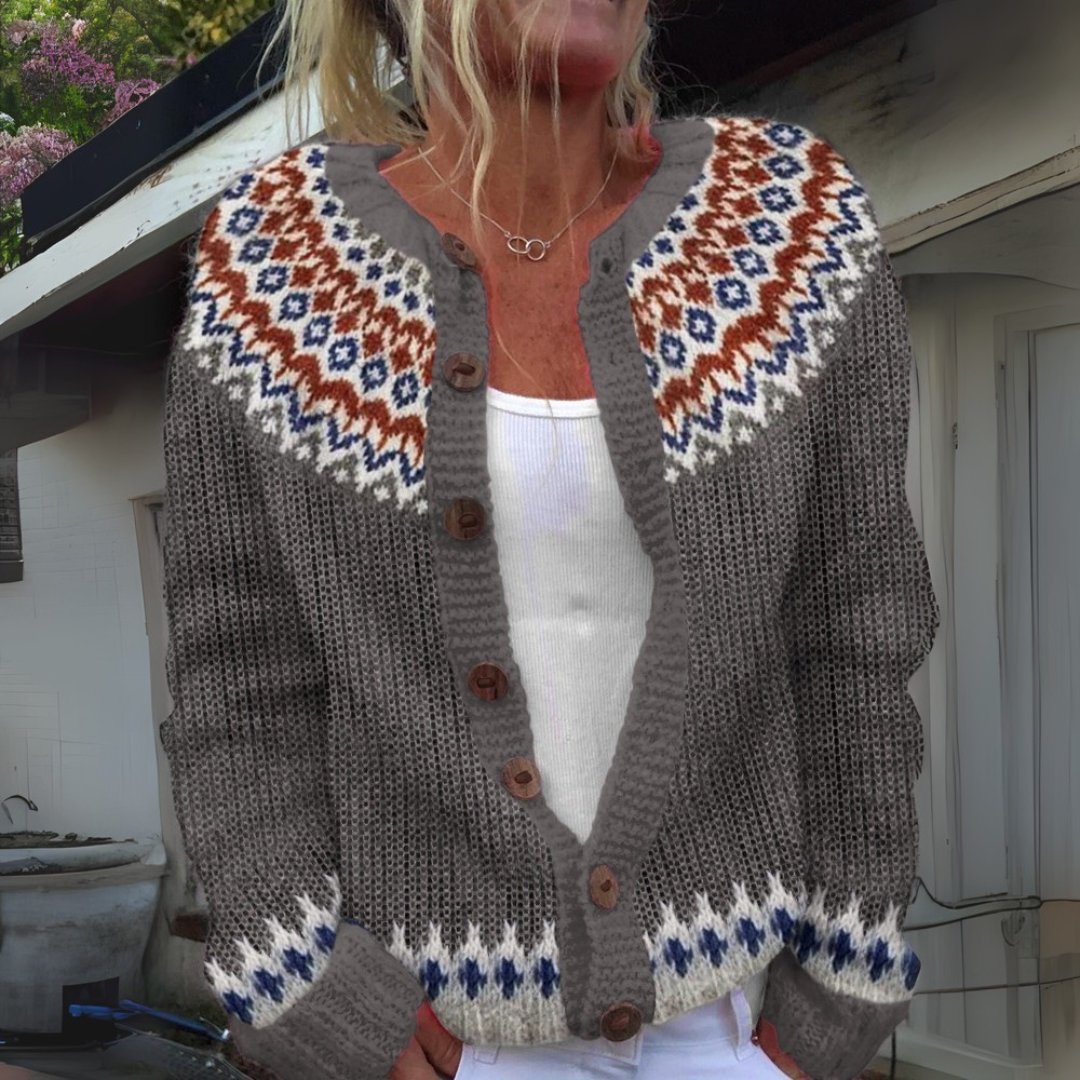 Luna | Cárdigan de Punto Nórdico con Canesú Jacquard