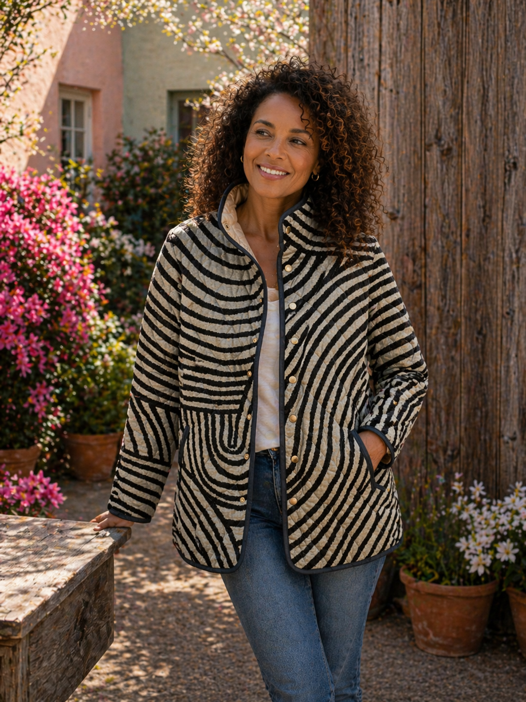 Isabel | Chaqueta Acolchada Retro con Estampado de Círculos