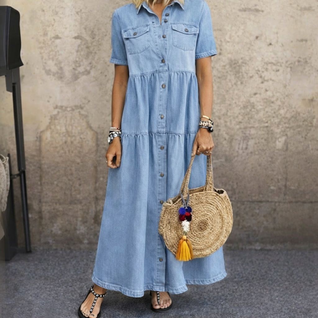 Elizabeth | Vestido Midi con Botones y Falda Escalonada