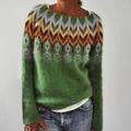 Josefa | Jersey Verde de Punto con Canesú Nórdico de Colores