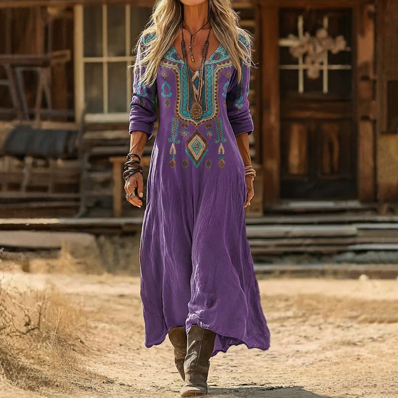 Ágata | Vestido Largo Bohemio con Bordado Central
