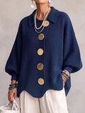 Isadora | Cárdigan Oversize con Cuello y Botones Dorados