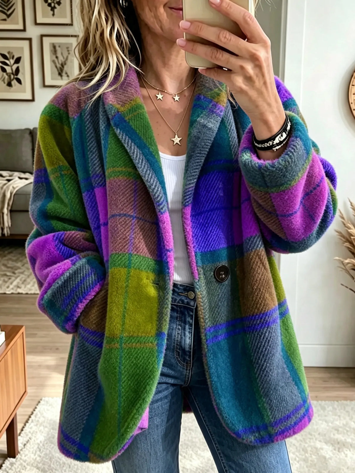 Jacinta | Chaqueta de Cuadros Multicolor con Solapas