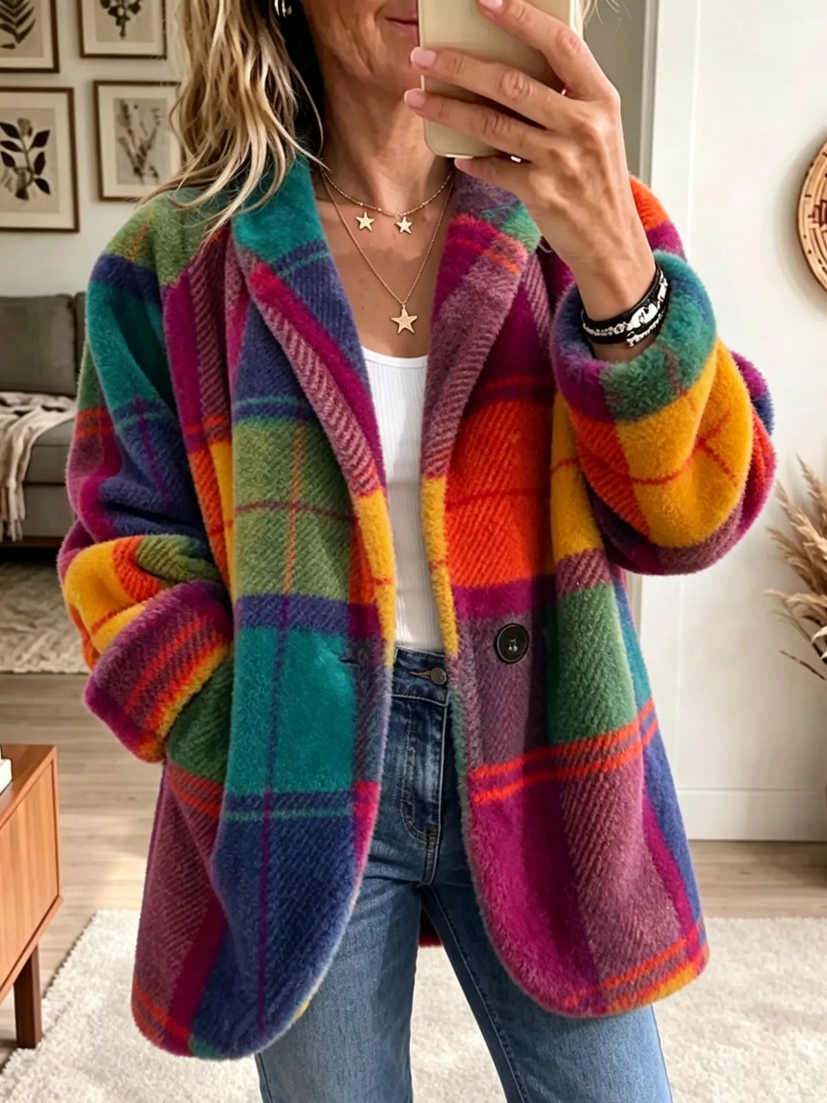 Jacinta | Chaqueta de Cuadros Multicolor con Solapas
