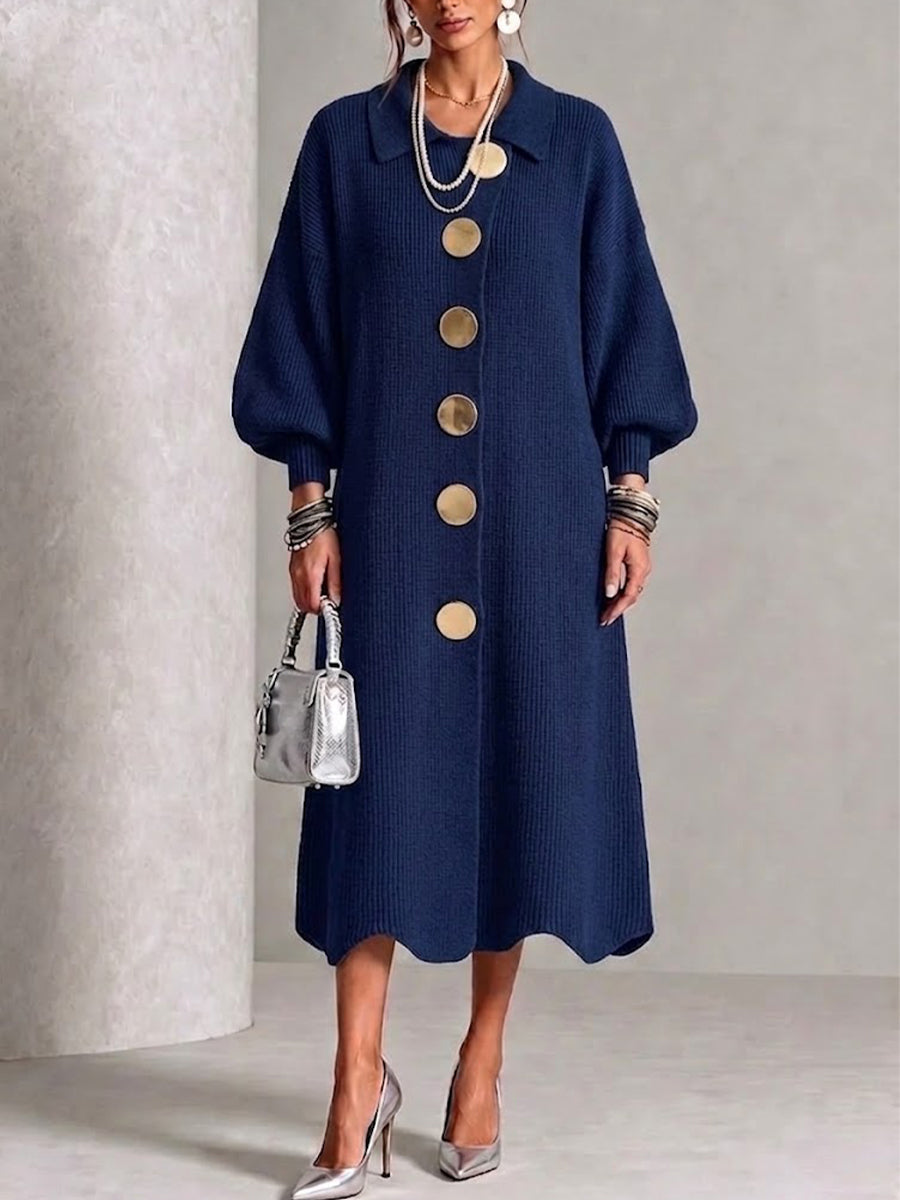 Victoria | Vestido de Punto Canalé con Botones Dorados