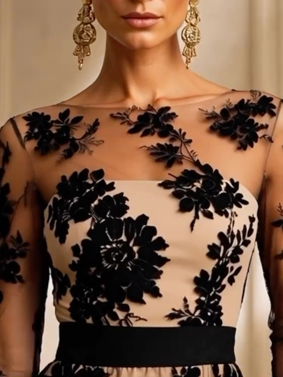 Amelia | Vestido Midi de Encaje Floral con Escote Barco