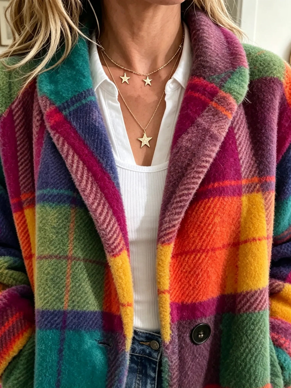 Jacinta | Chaqueta de Cuadros Multicolor con Solapas