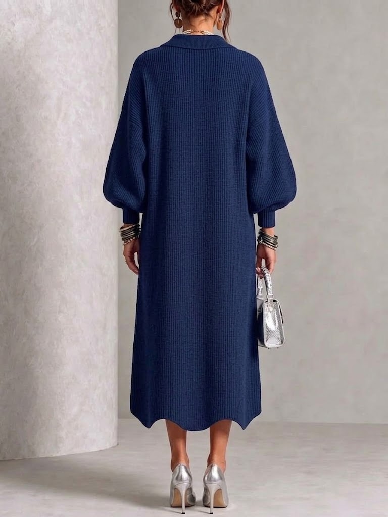 Victoria | Vestido de Punto Canalé con Botones Dorados