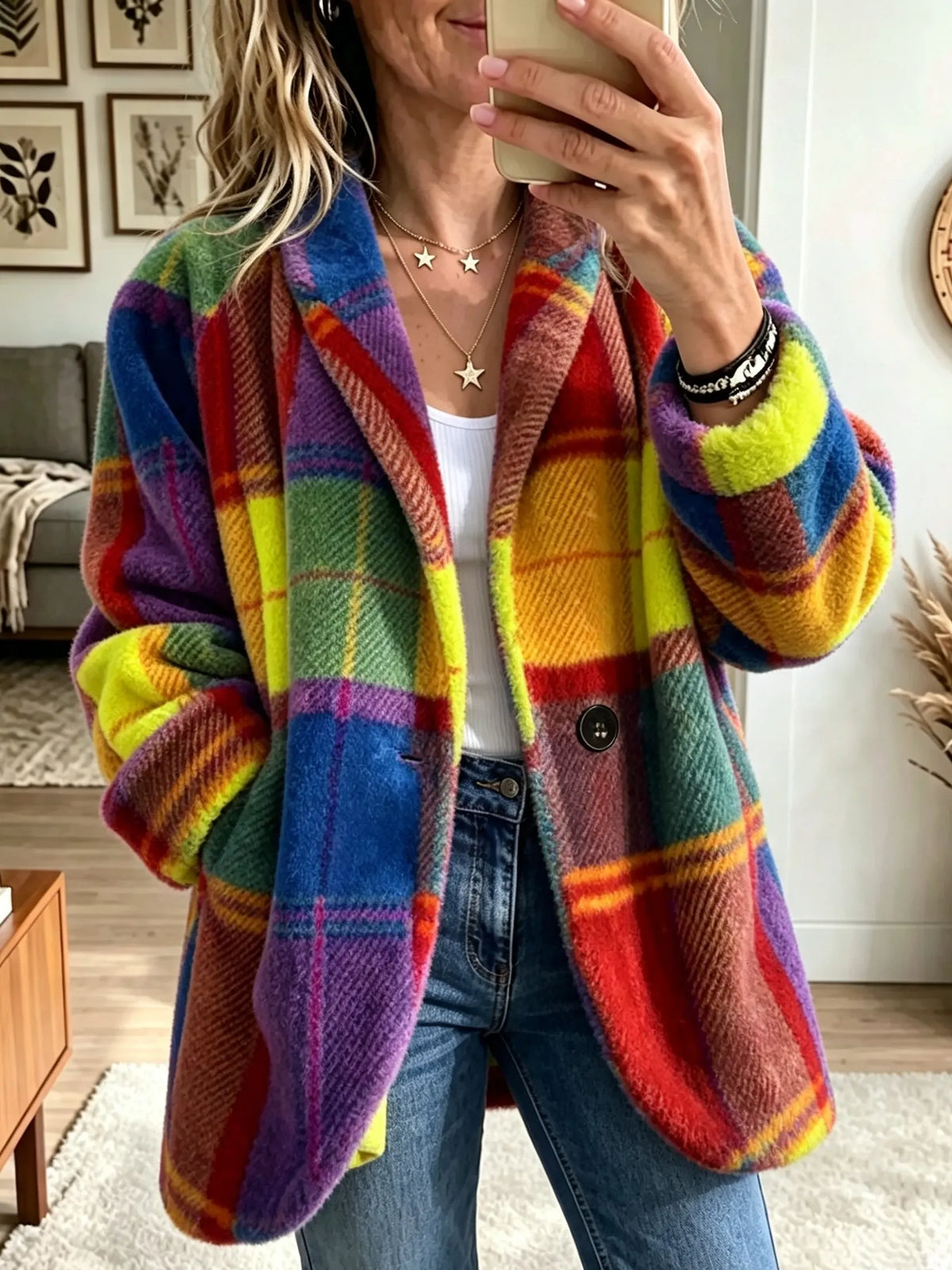 Jacinta | Chaqueta de Cuadros Multicolor con Solapas