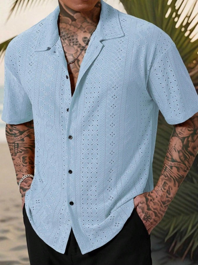 Pablo | Camisa Estampada de Manga Corta Hombre Cuello Clásico