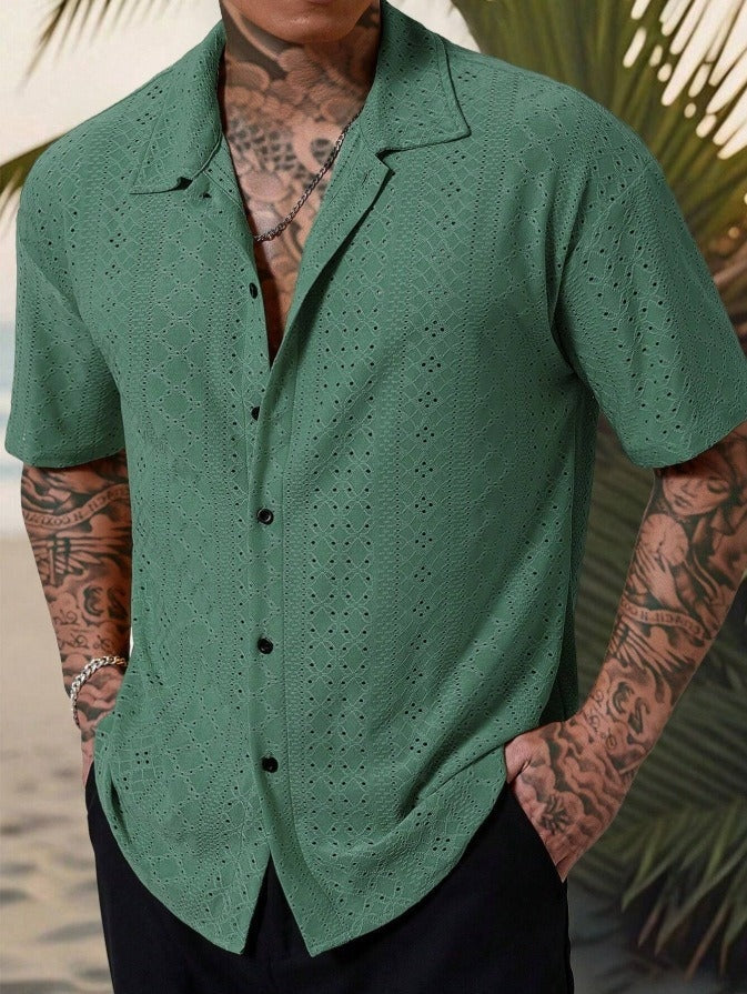 Pablo | Camisa Estampada de Manga Corta Hombre Cuello Clásico