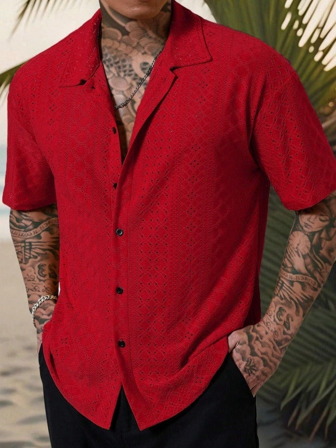 Pablo | Camisa Estampada de Manga Corta Hombre Cuello Clásico