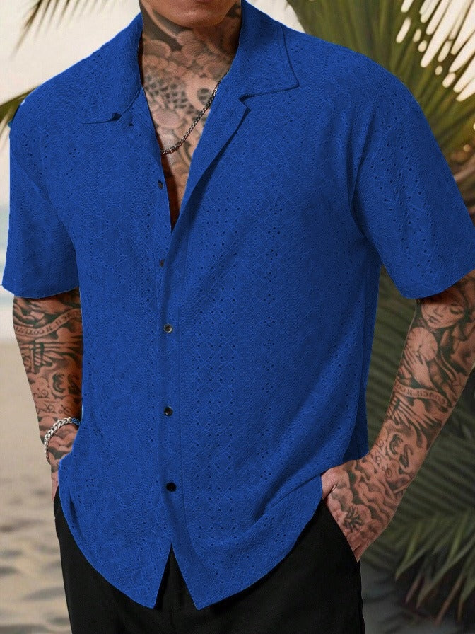 Pablo | Camisa Estampada de Manga Corta Hombre Cuello Clásico