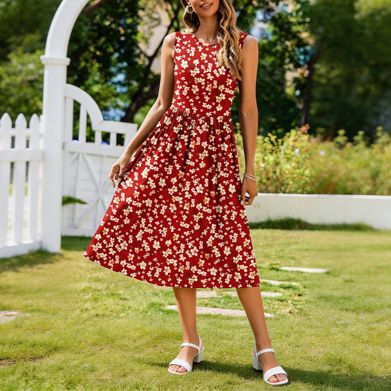 Noemí | Vestido Midi Sin Mangas con Rayas y Cuello Redondo