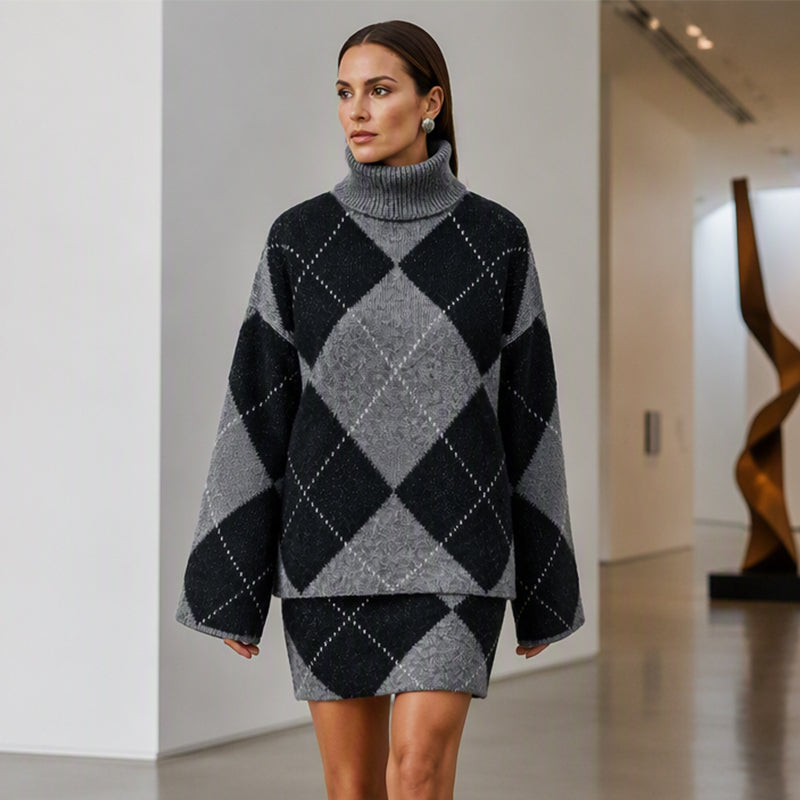 Irati | Conjunto de Jersey de Rombos y Falda de Punto