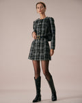 Minivestido Negro de Cuadros Cuello Redondo Línea A