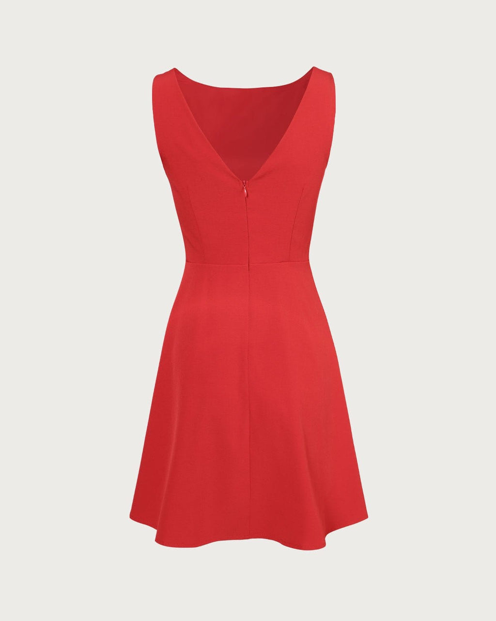 Minivestido Rojo Sin Mangas con Escote Barco y Cintura Alta