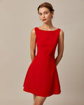 Minivestido Rojo Sin Mangas con Escote Barco y Cintura Alta