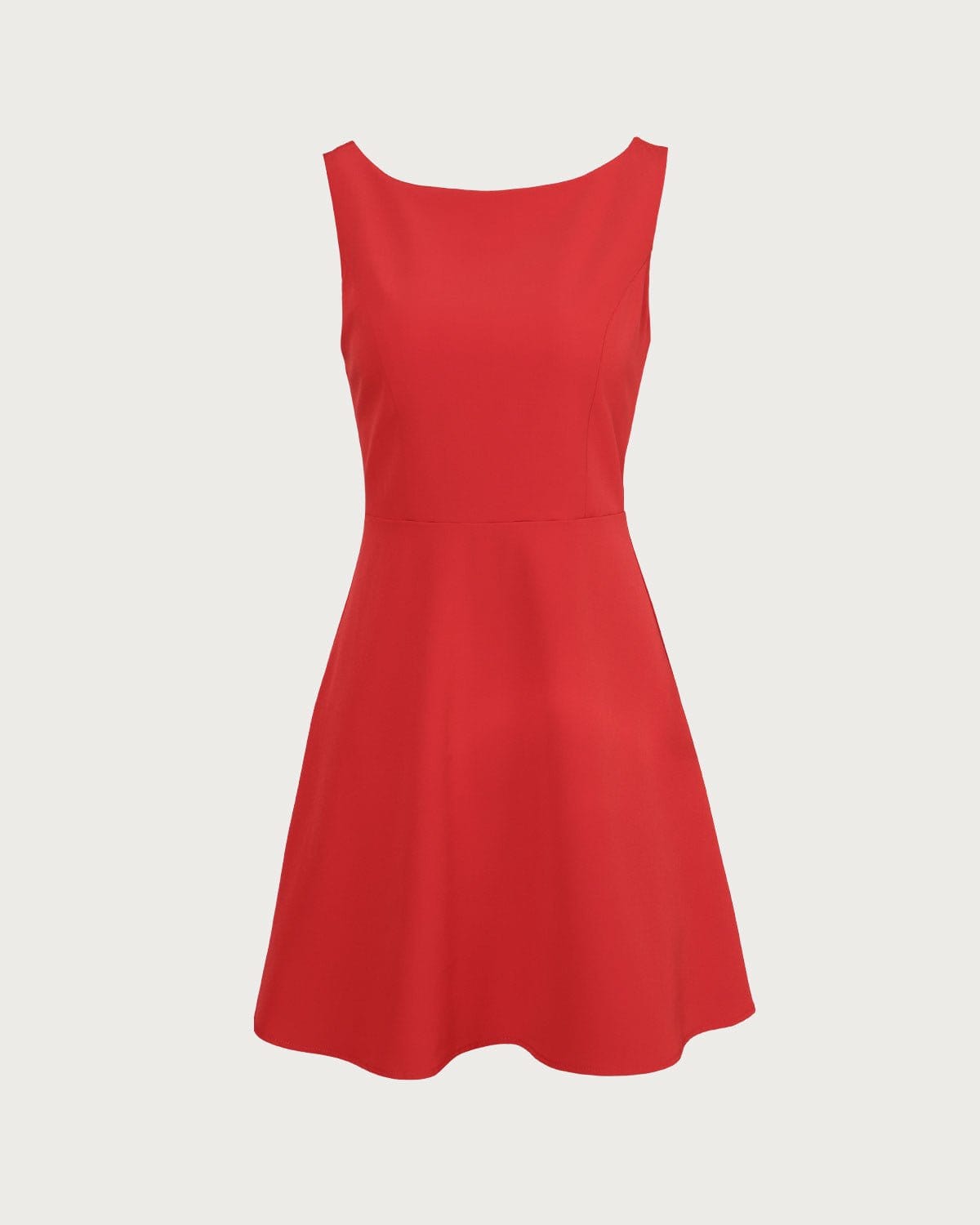 Minivestido Rojo Sin Mangas con Escote Barco y Cintura Alta