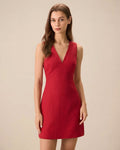 Minivestido Rojo Sin Mangas de Lino con Escote en V