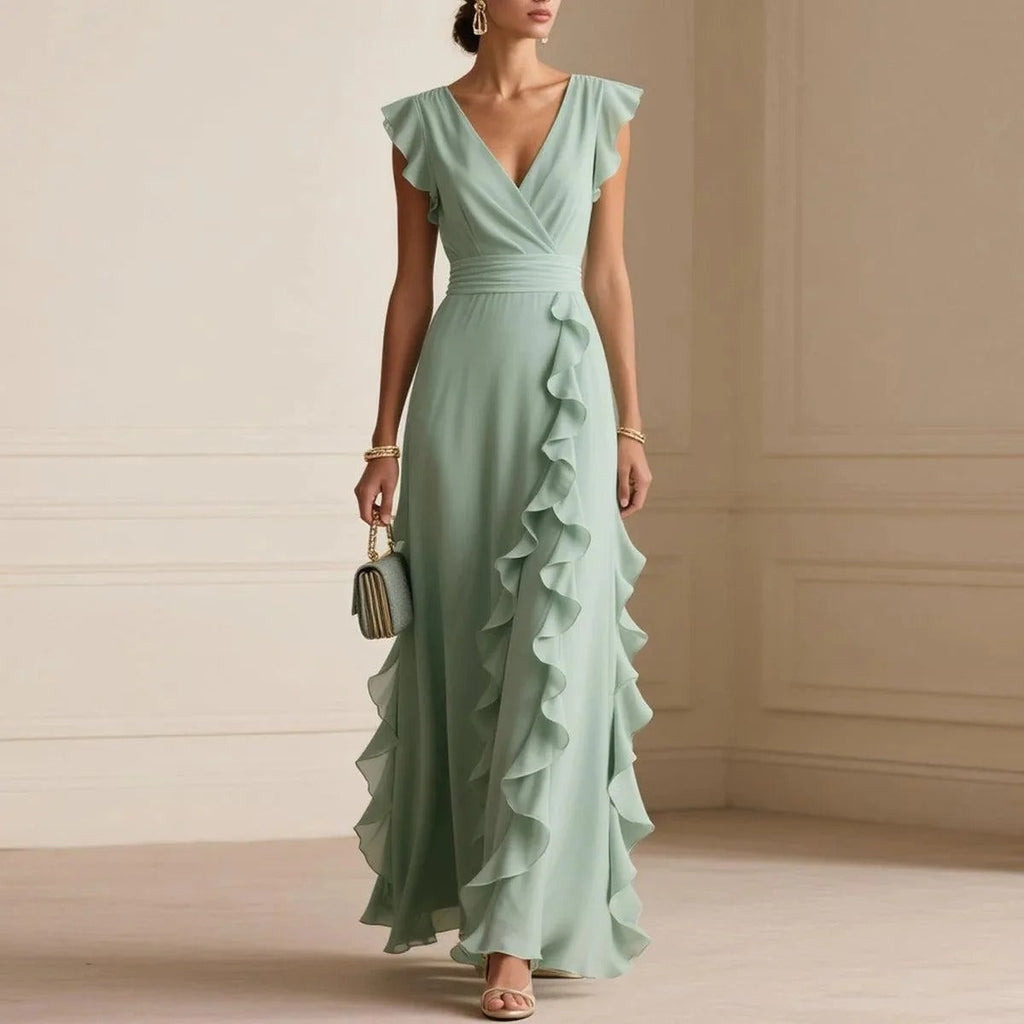 Consuelo | Vestido Largo de Invitada de Boda con Volantes Mujer Escote V