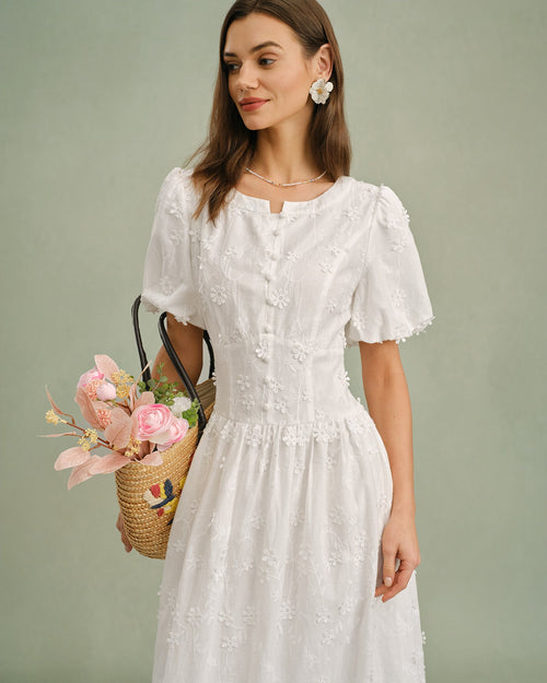 Vestido midi blanco de algodón calado, vista trasera