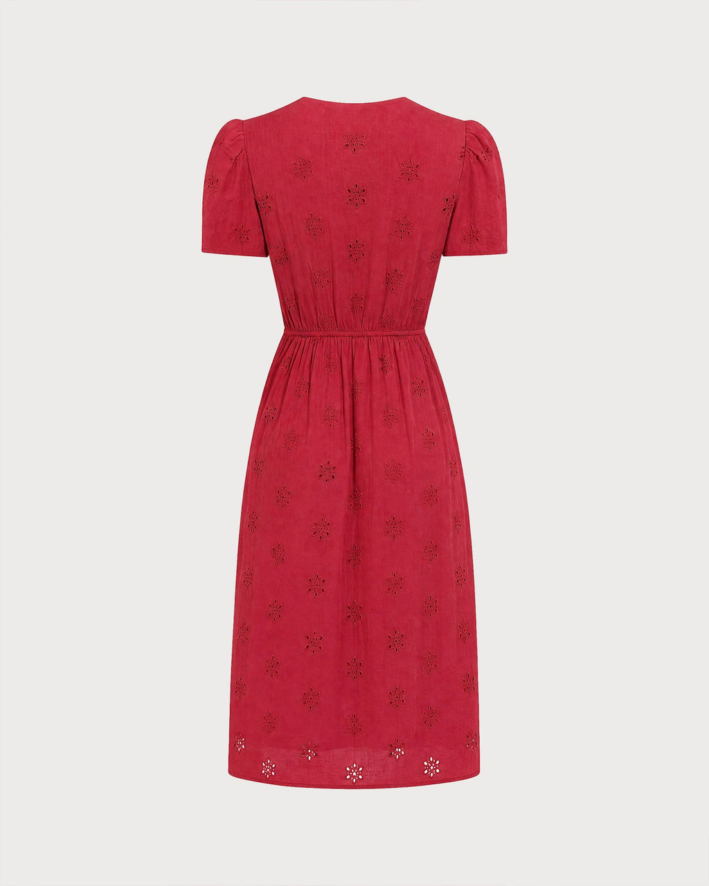 Vestido midi rojo de algodón, caída de la falda en corte A