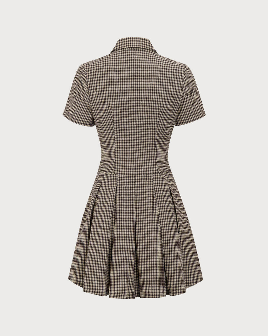 Minivestido Marrón de Cuadros con Solapa y Falda Plisada