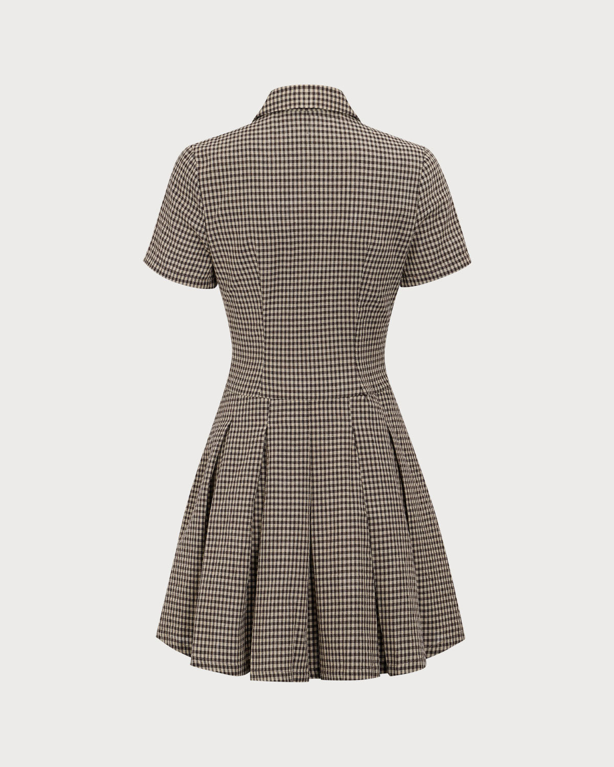 Minivestido Marrón de Cuadros con Solapa y Falda Plisada