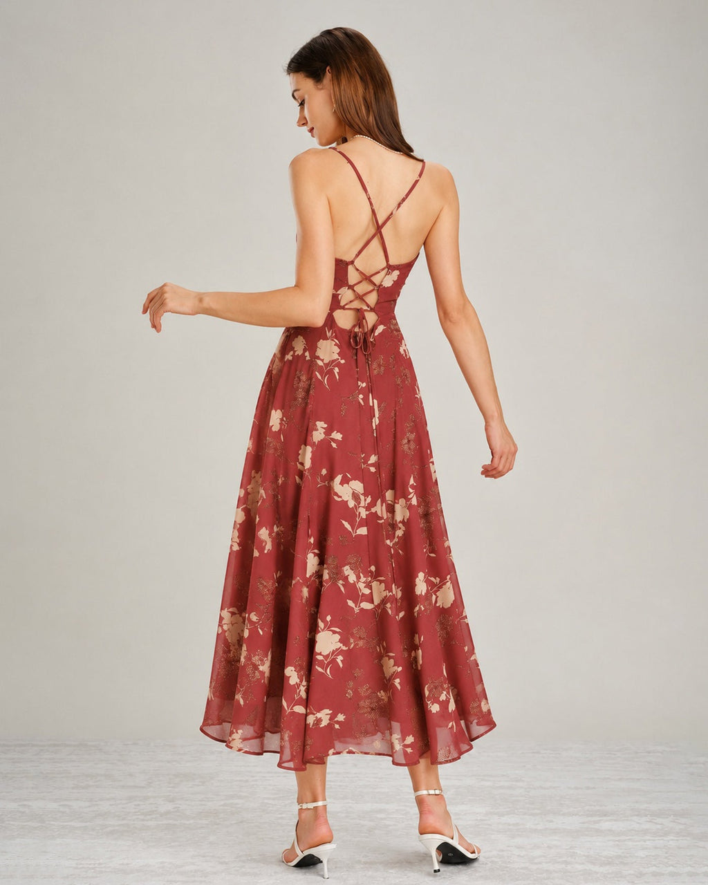 Vestido Maxi Floral Escote Cuadrado Cruzado Rojo