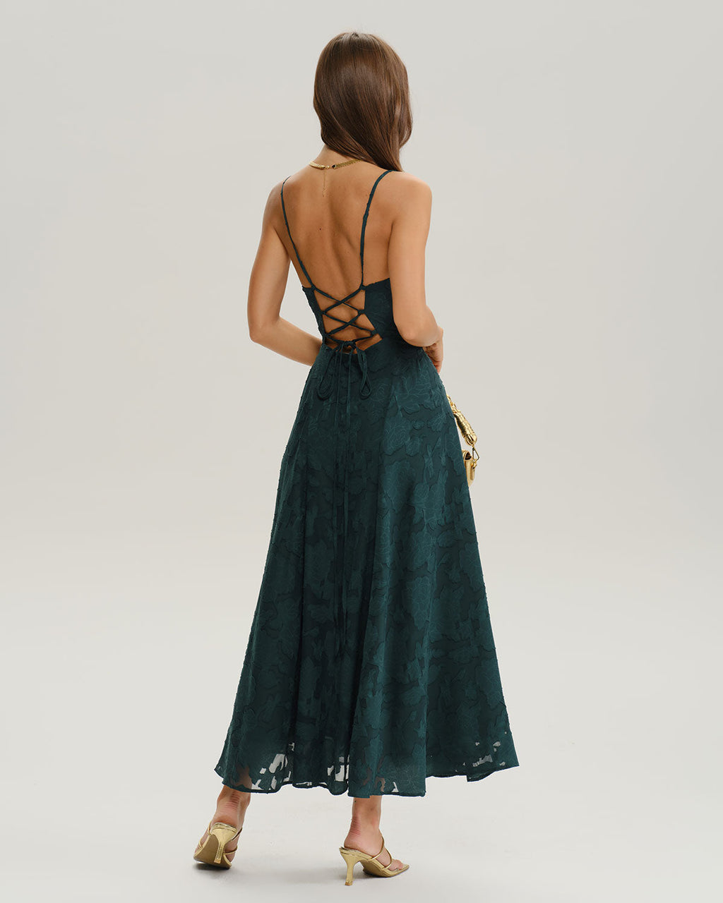 Vestido largo verde esmeralda de ceremonia, cuerpo entero