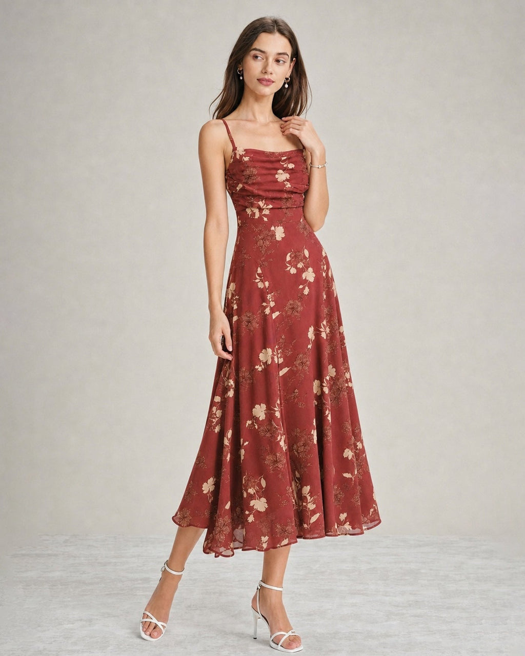 Vestido Maxi Floral Escote Cuadrado Cruzado Rojo