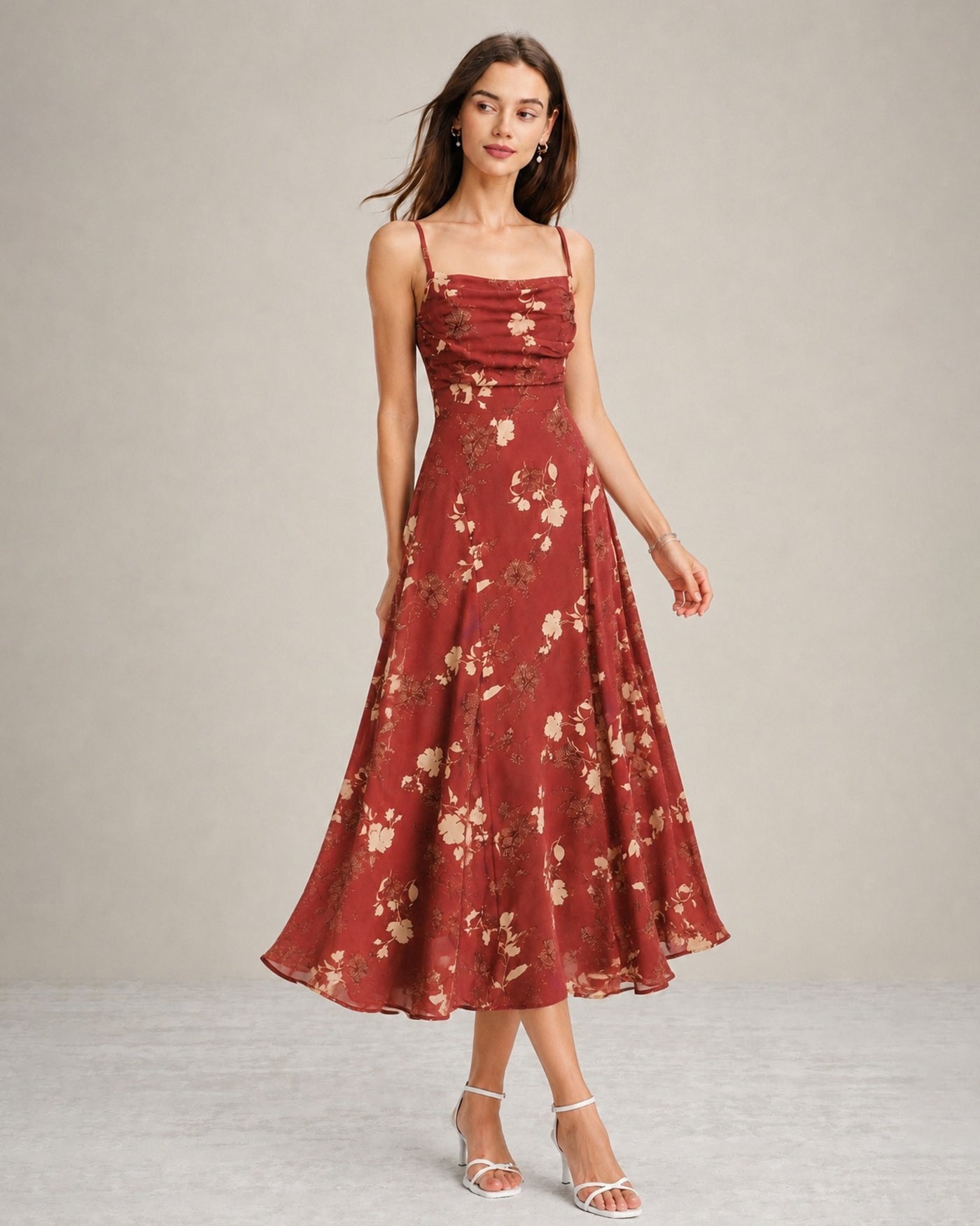 Vestido Maxi Floral Escote Cuadrado Cruzado Rojo