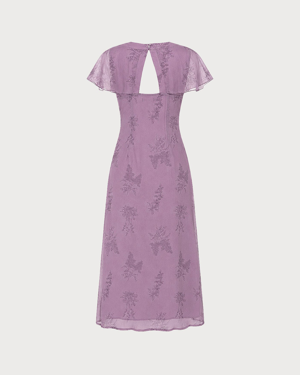 Vestido midi floral malva tipo túnica, caída del tejido