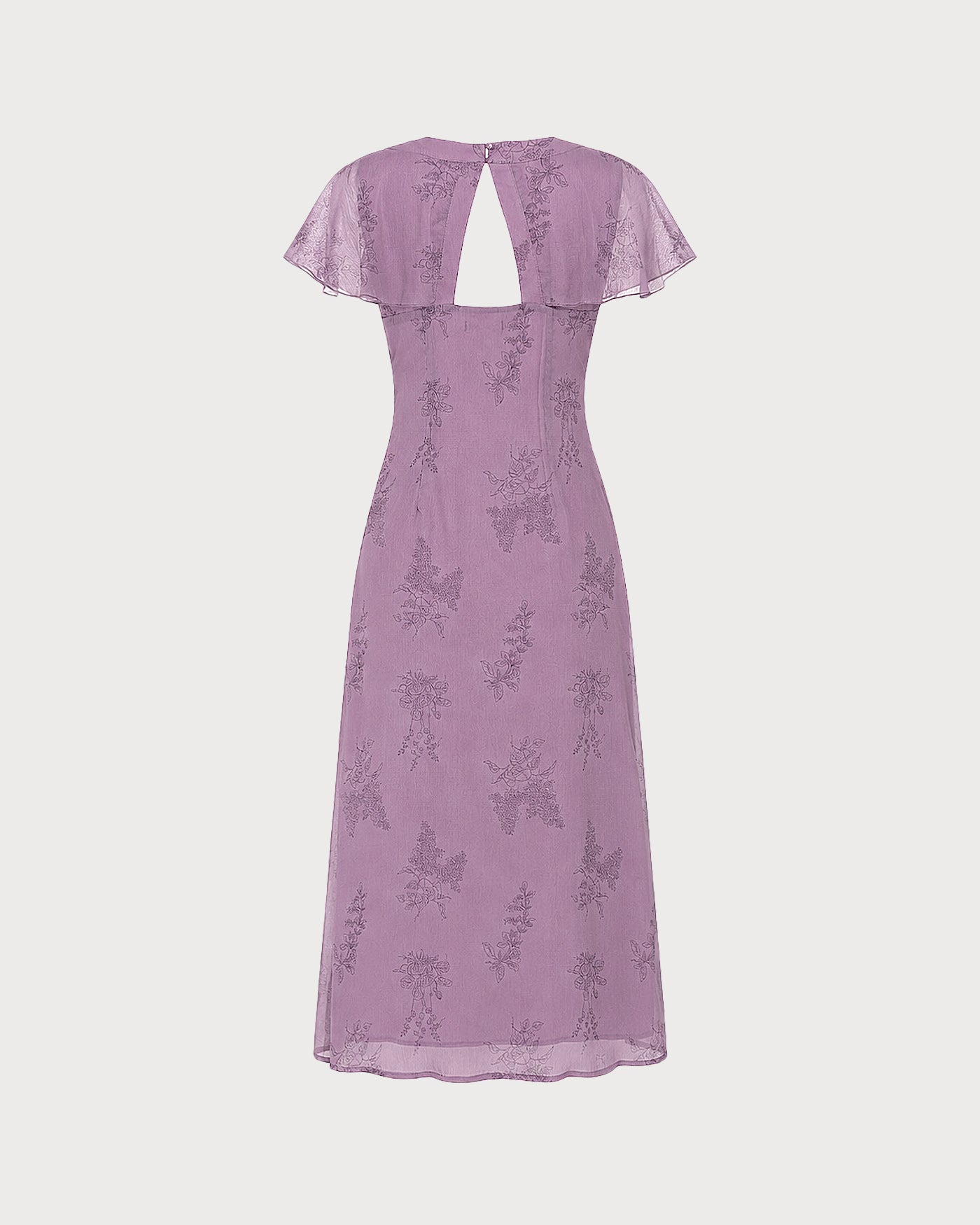 Vestido midi floral malva tipo túnica, caída del tejido