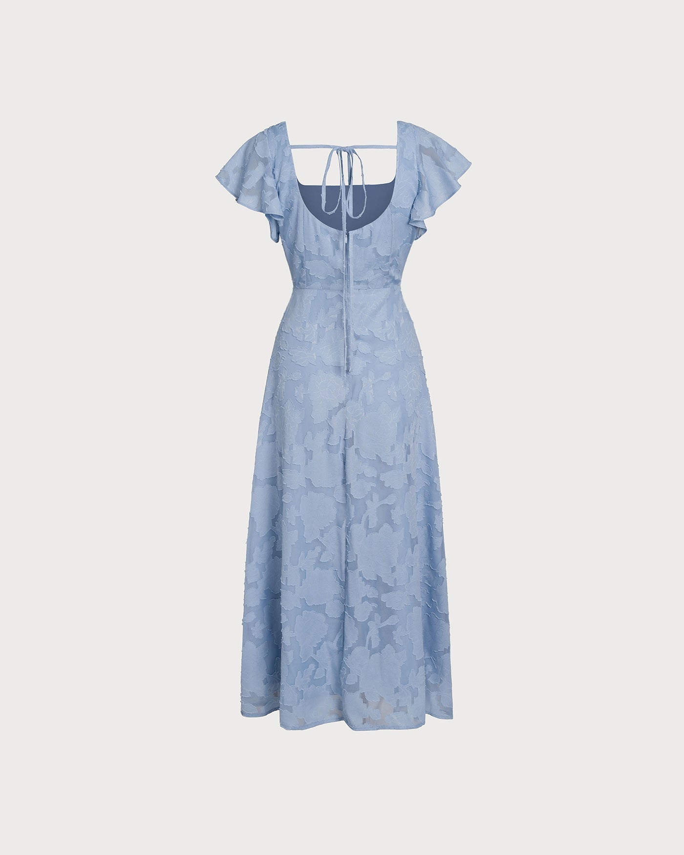 Vestido midi azul de jacquard con manga corta, vista lateral