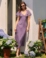 Alba | Vestido Midi Floral Malva Mujer Escote V Manga Mariposa